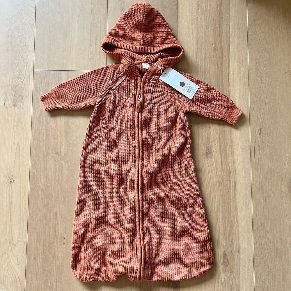 NWT Goumi Kids Knit Wearable Baby Blanket Clay SZ L Orange Organic Cotton Sack